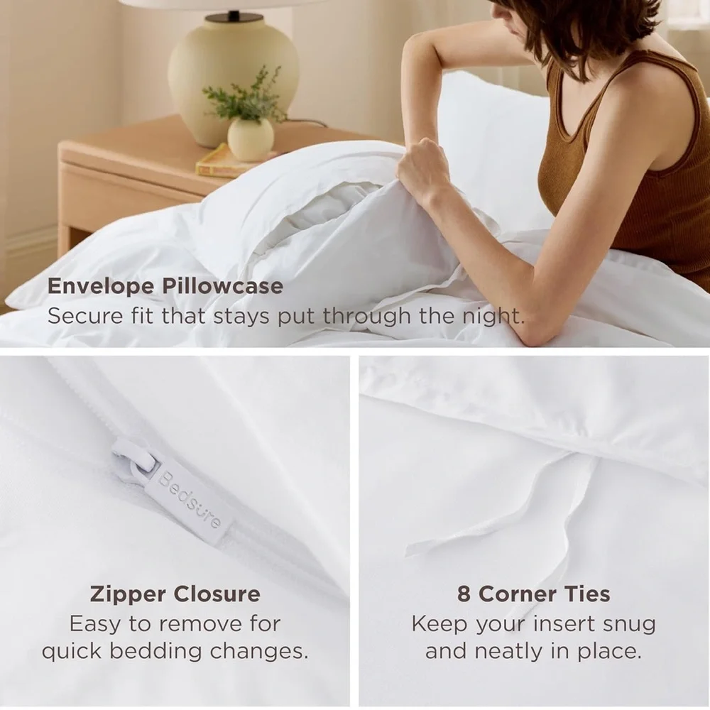 Bedsure White Duvet Cover Queen Size - Soft Double Brushed Bedding Set 90x90